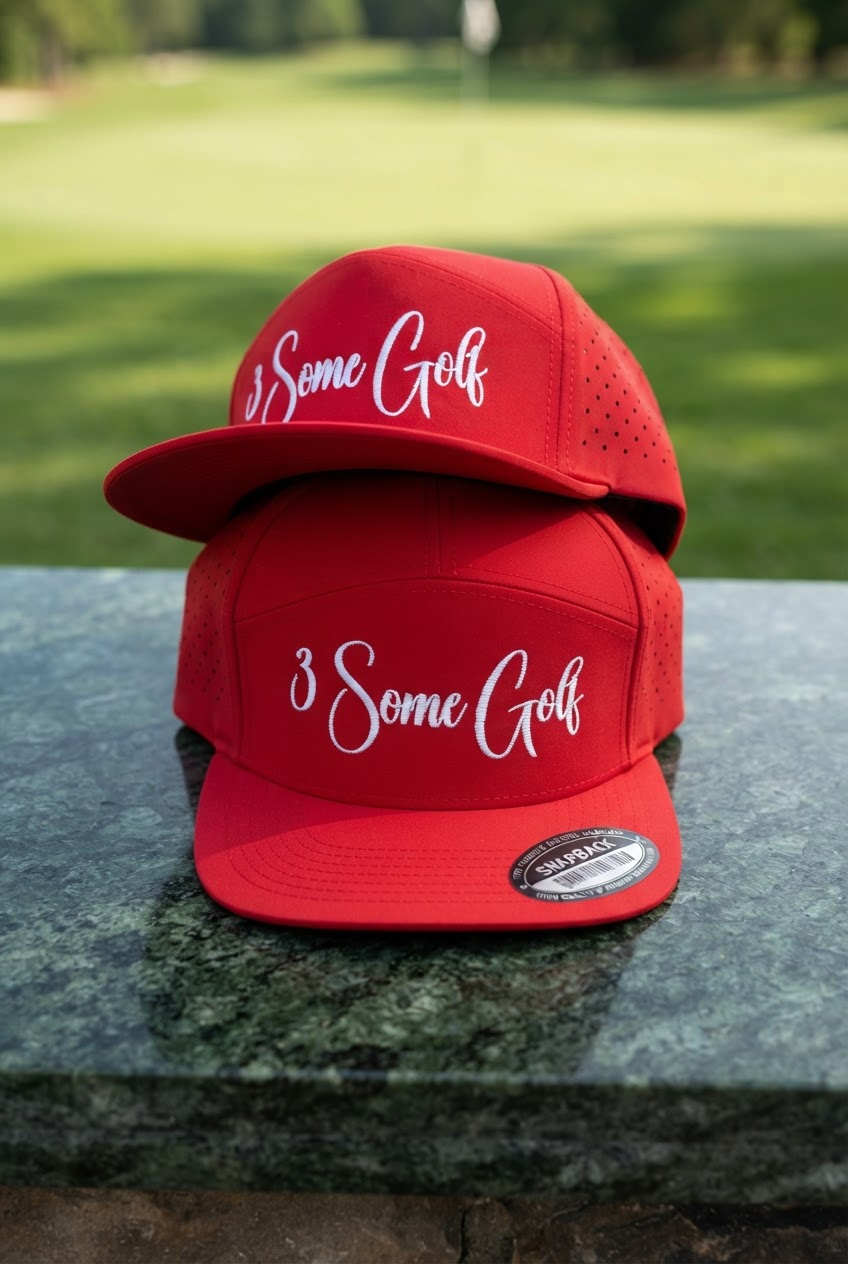 Red perforated SnapBack 3 Some Golf cap
