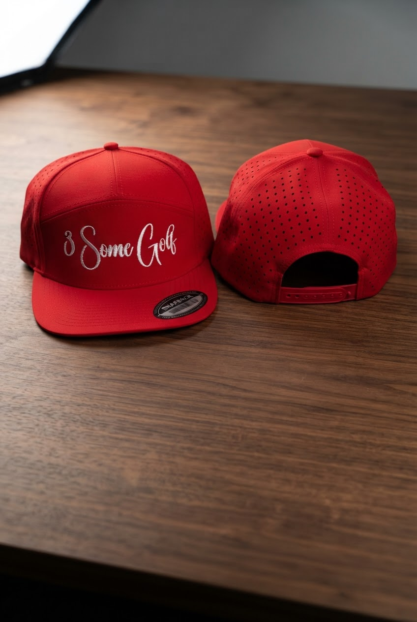 Red perforated SnapBack 3 Some Golf cap