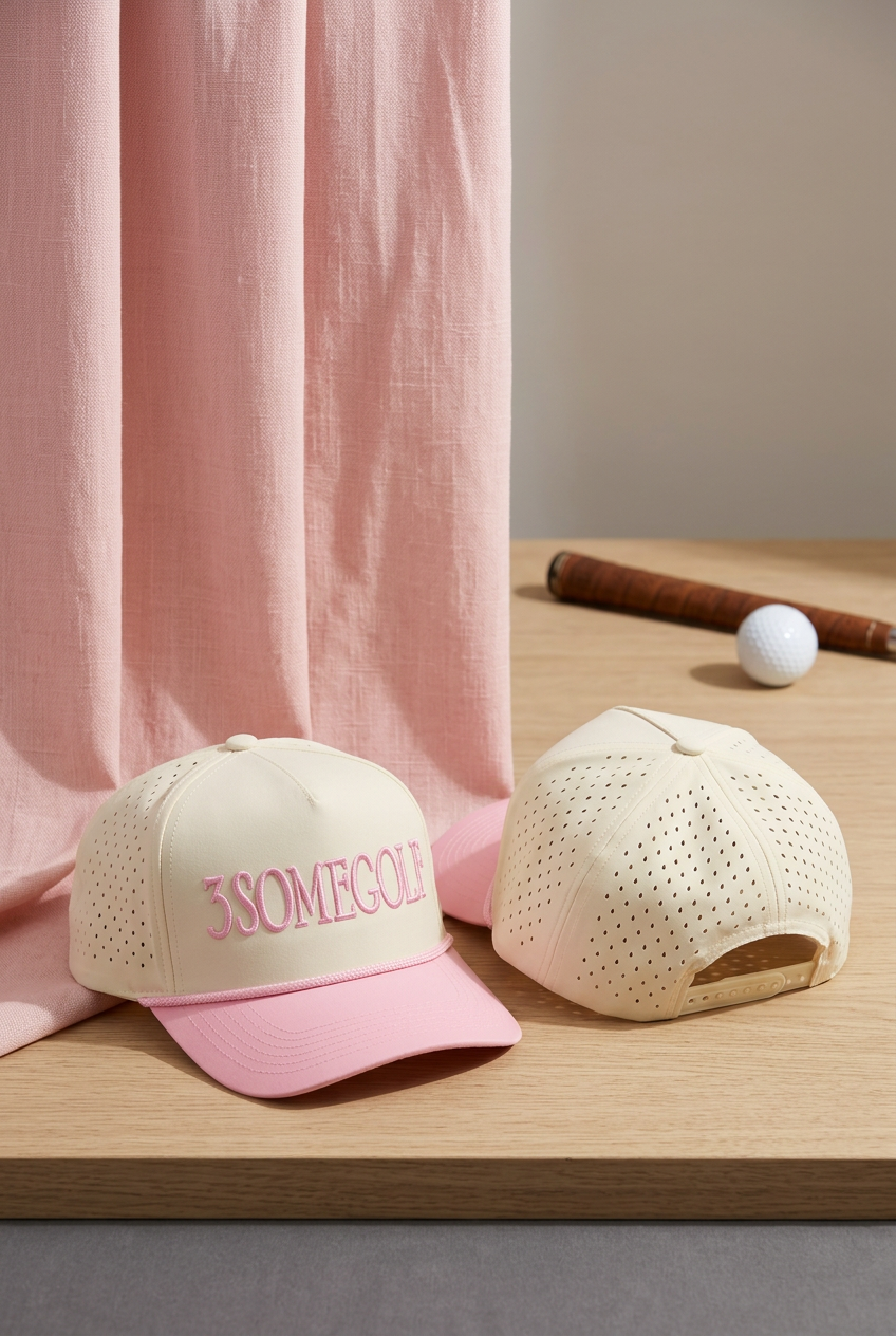 Pink 3D stitched 3 Some Golf perforated snap back cap