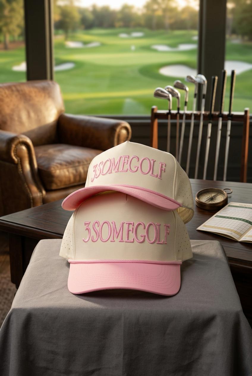 Pink 3D stitched 3 Some Golf perforated snap back cap
