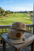 Perforated Snap Back in Tan with Brown Patch