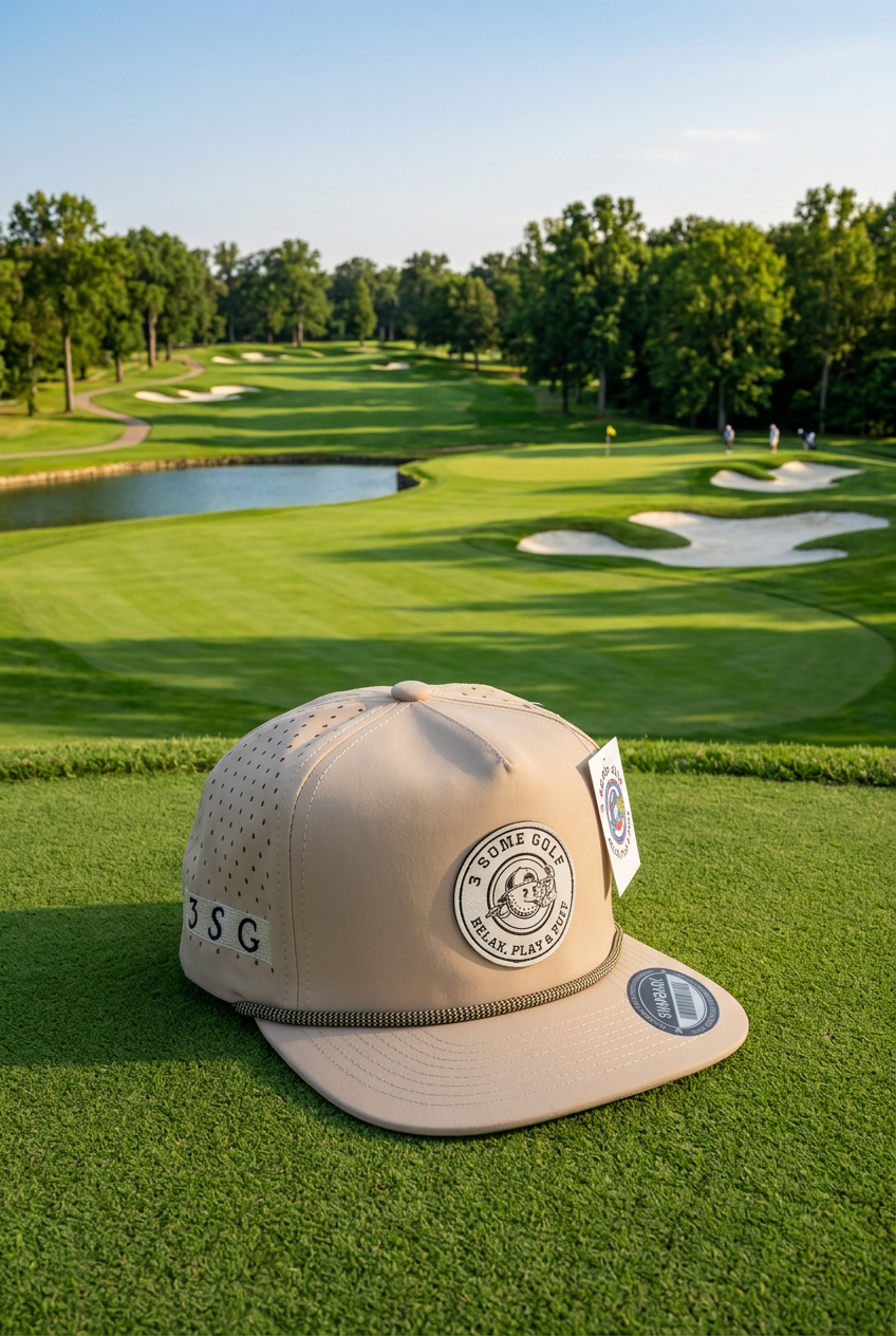 Perforated Snap Back in Tan with White Patch